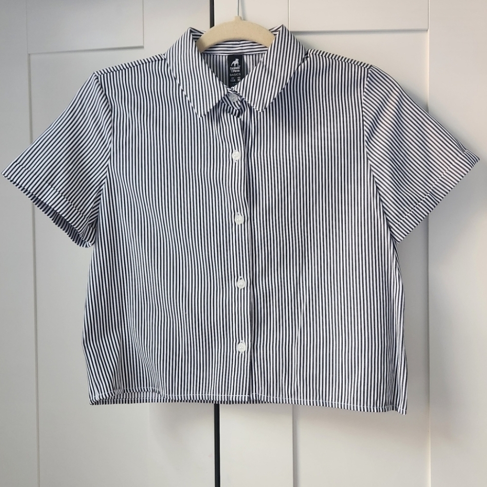 Button Up Striped Crop Top
